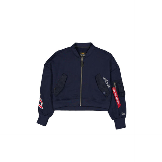 Alpha Industries x Atlanta Braves Navy Women's Full Zip Cropped Fleece Jacket